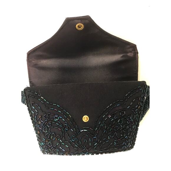 Silk Taffeta Beaded Bucket Purse Handbag Embellished Rauf Co Snap Vintage - Picture 8 of 16